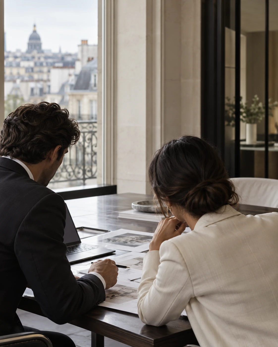 Entrepreneurs travaillant dans un bureau parisien, photographiés de dos